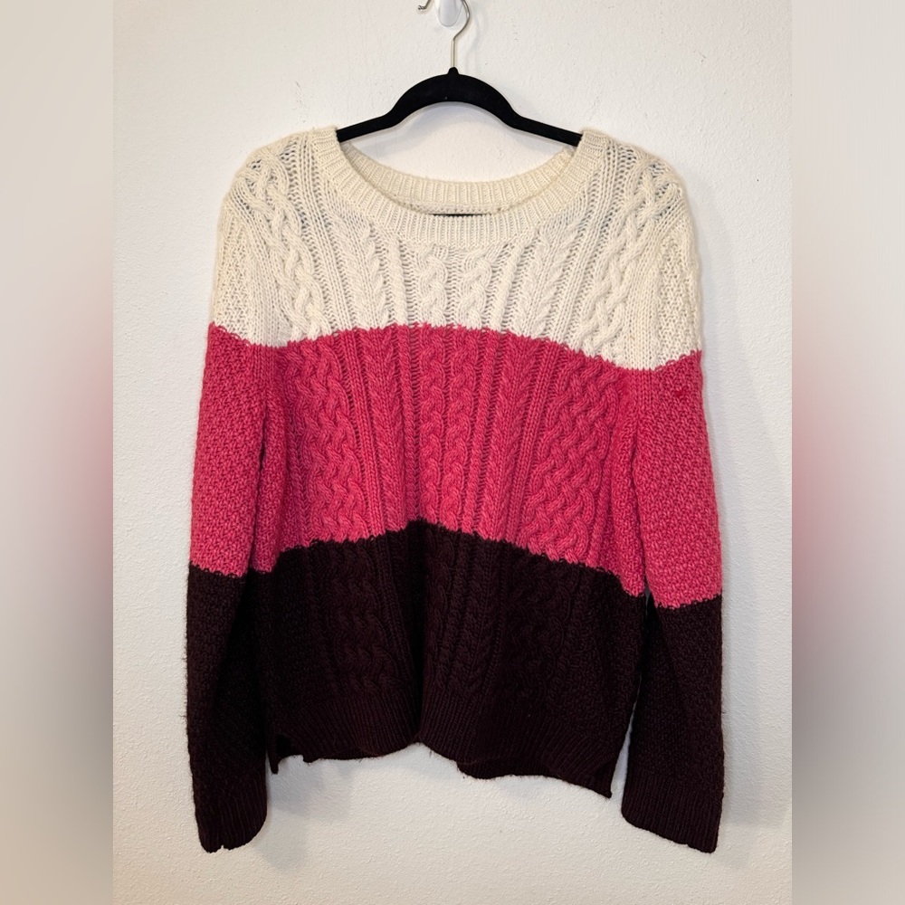 Loft Cozy Sweater Deep Purple/Pink/White XL